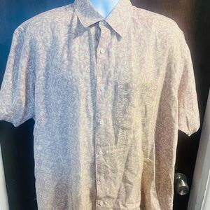 Banana Republic Linen Floral Cream/Purple Casual Floral Button Shirt Size Large